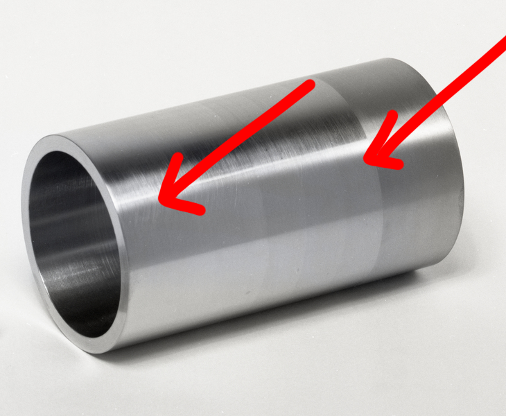 A metal cylinder laying on its side with arrows pointing