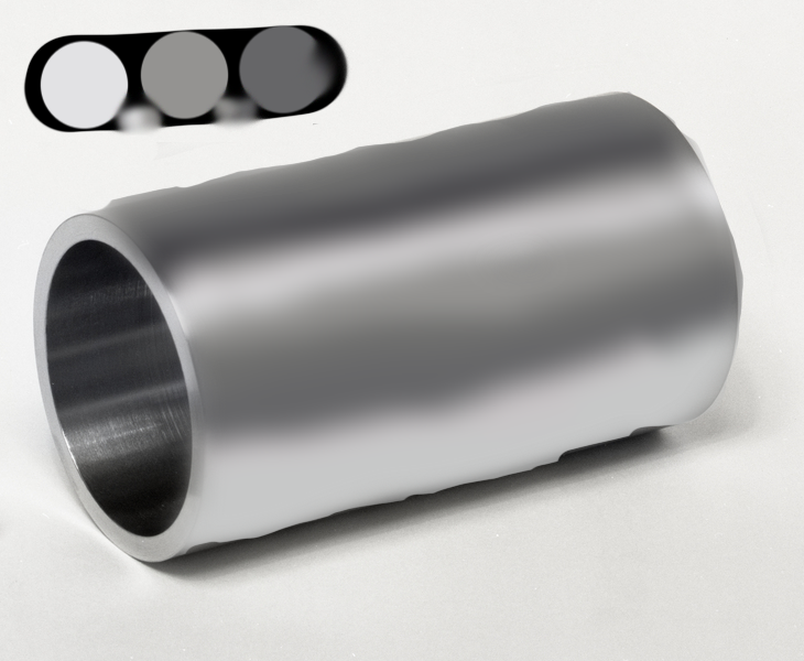 A metal cylinder laying on its side with the main part of the image colored over in blocks and blurred.